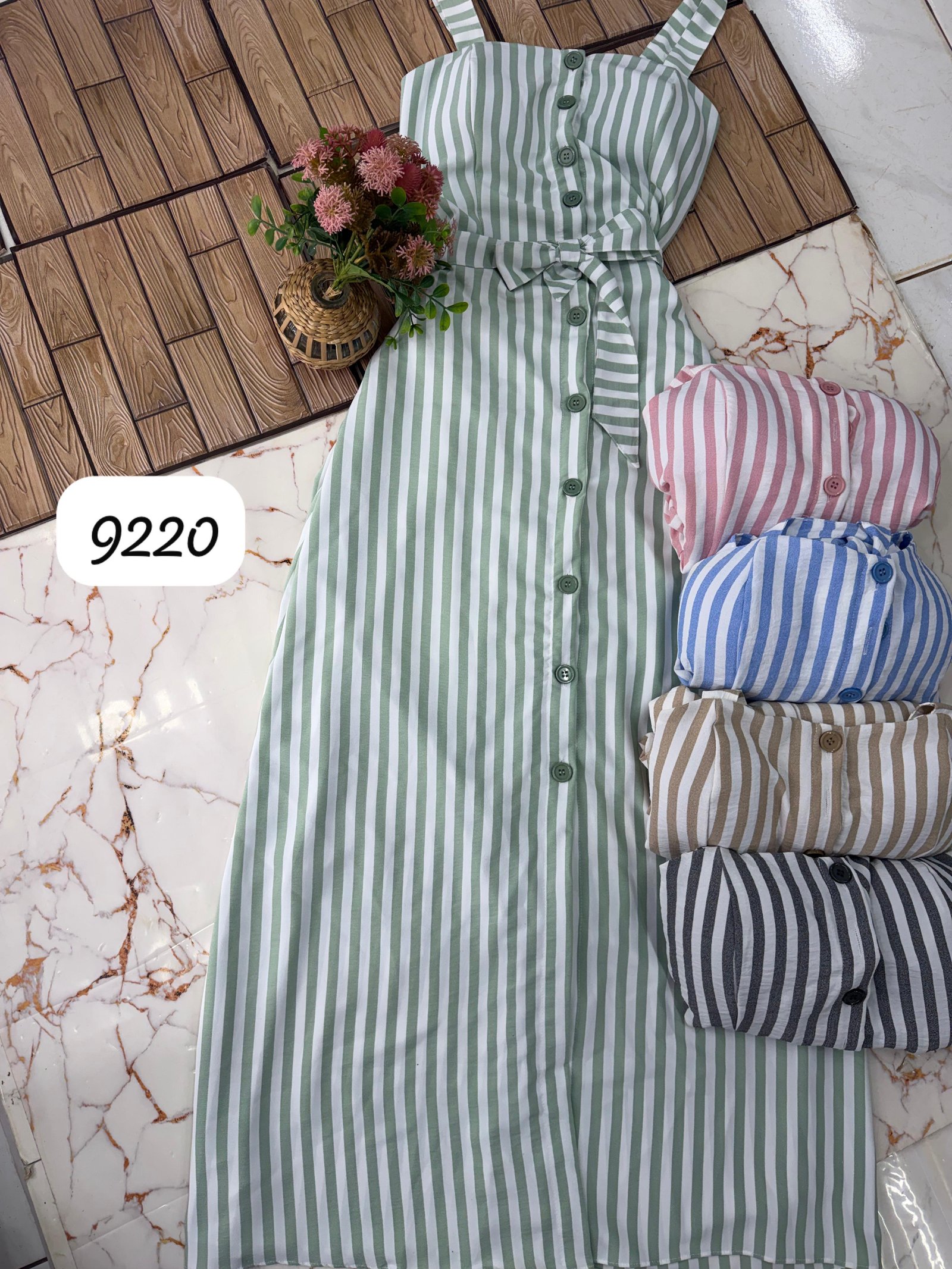 Vestido Largo Listrado Con Varios Botones 9220