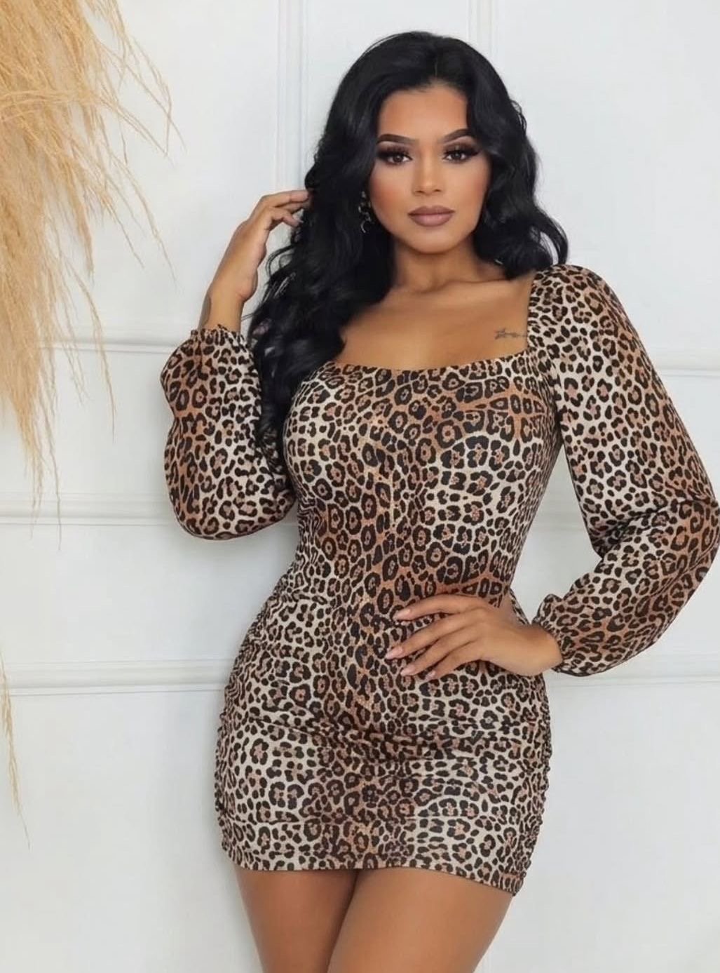 VESTIDO SUPLEX COWPRINT MANGAS LARGAS 9546