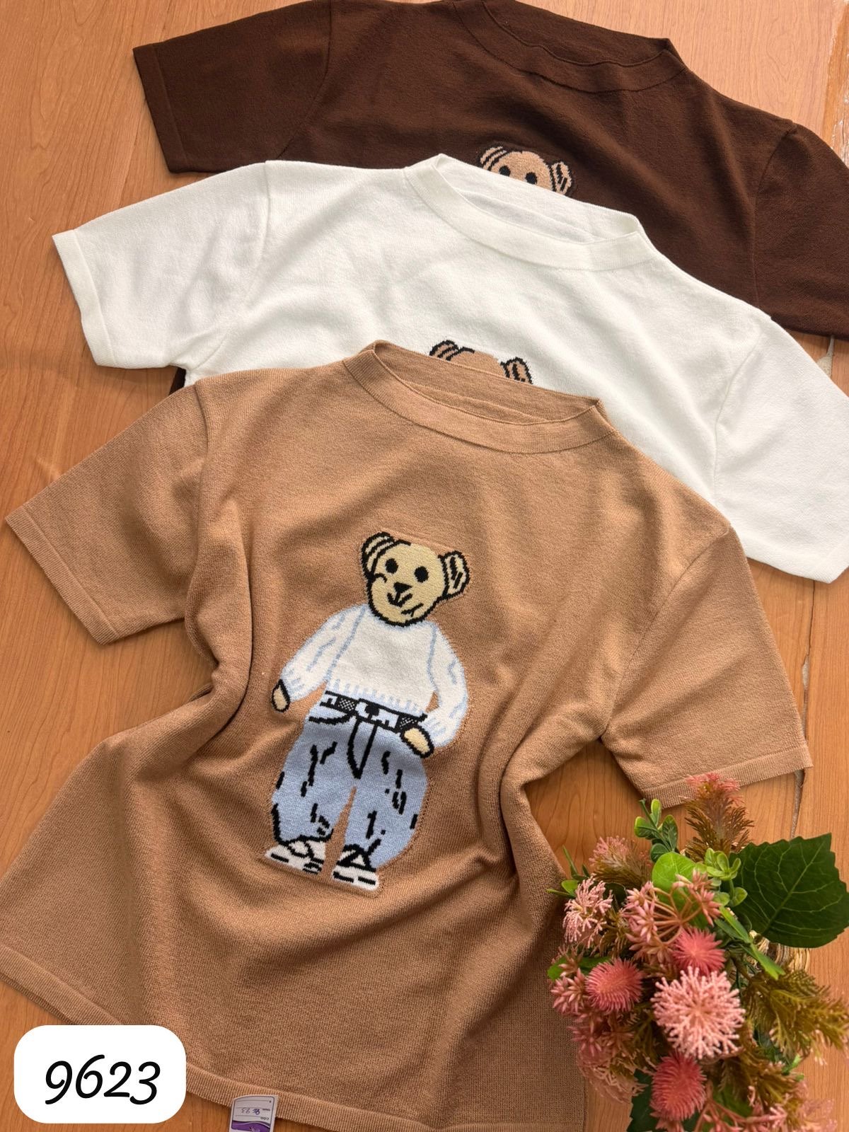 BLUSA DE HILO MANGAS CORTAS DISEÑO OSO 9623